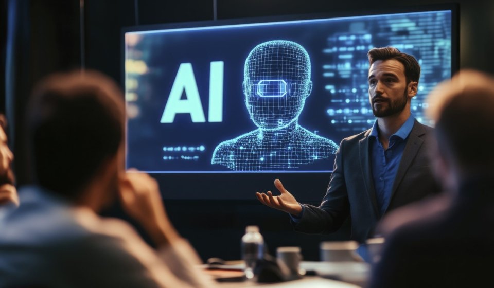 man-presenting-ai-concept-group-dark-office